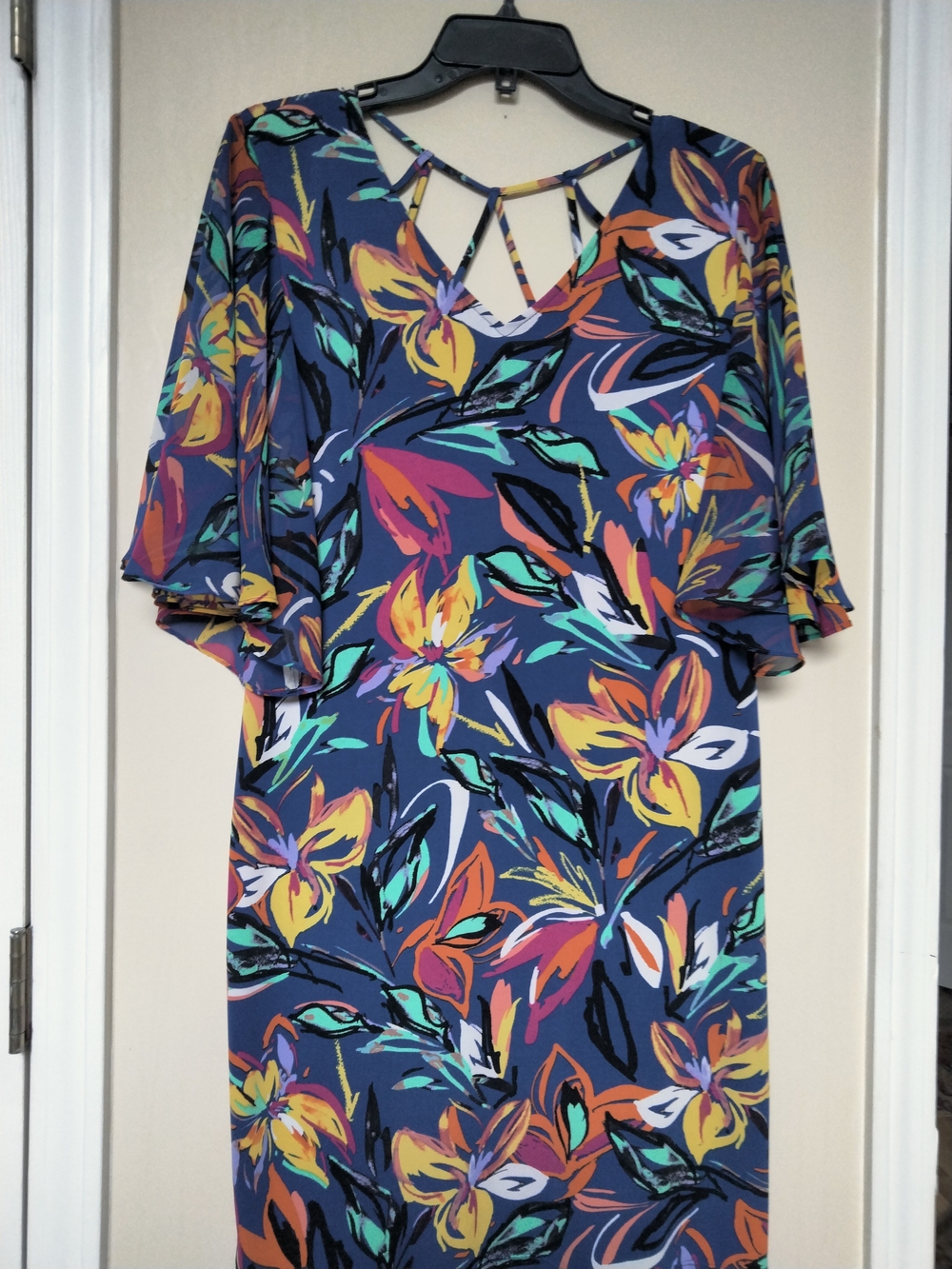 Floral Navy Midi Dress with Strappy V-Neck